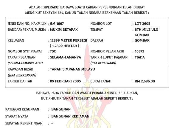 Land in Gombak